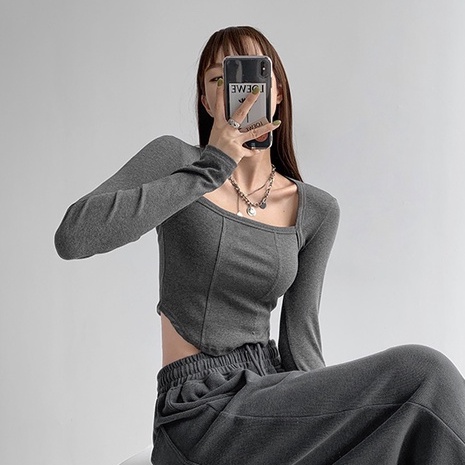 [Premium] Square Neck Long Sleeve Crop Top 7307 (S/M/L/XL)