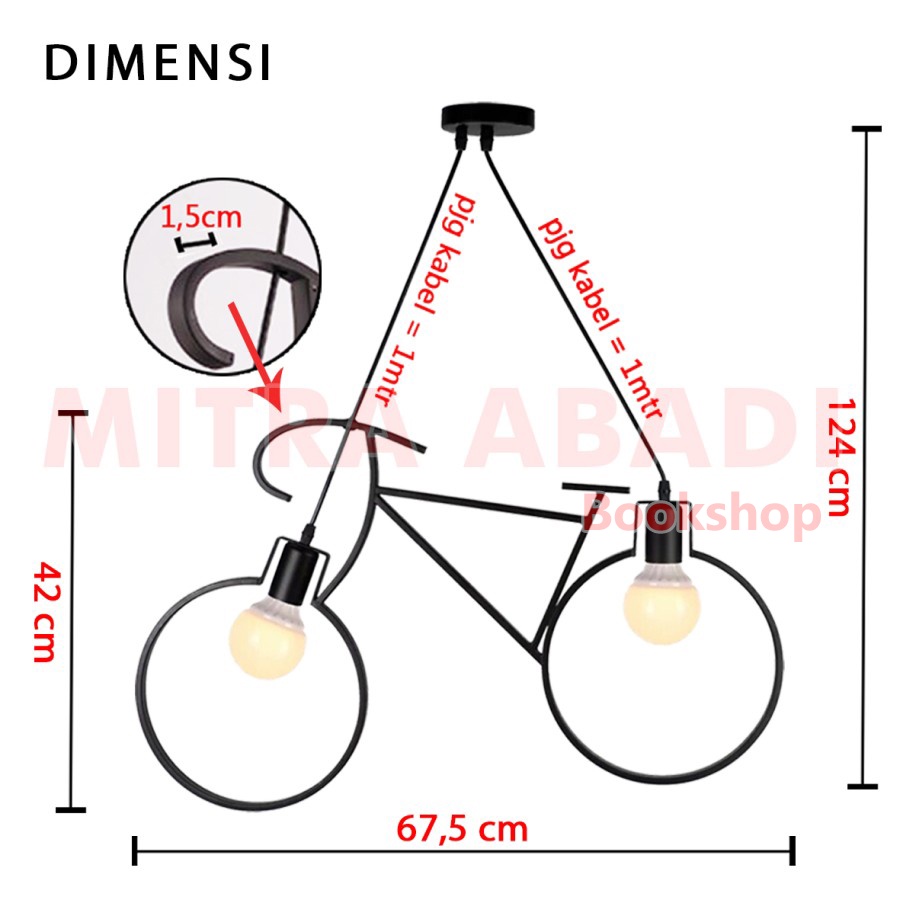 Kap Lampu Gantung Sepeda / Nordic Iron Bike Vintage Chandelier Edison