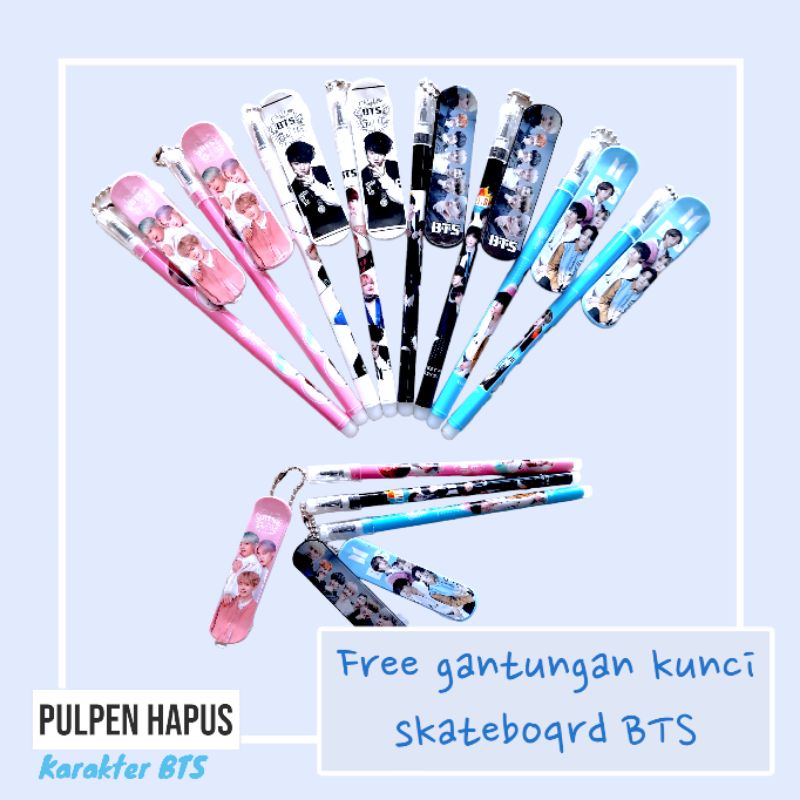 Pena BTS Hapus / Pulpen Hapus Karakter Skateboard / Pena Fancy BTS Erasable