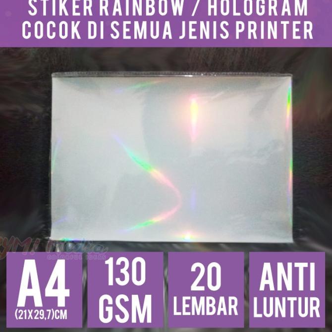 

Stiker HOLOGRAM A4 isi 20 / Inkjet Sticker RAINBOW Pelangi Holo 130gsm
