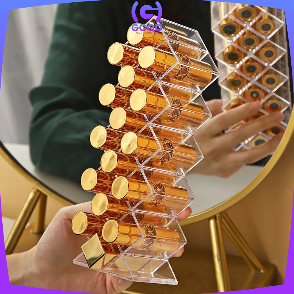 GOGO-K9 Kotak Lipstik Acrylic 16 Slot Rak Tempat Lipstik Alat Kosmetik Lipstick Organizer Rak Makeup