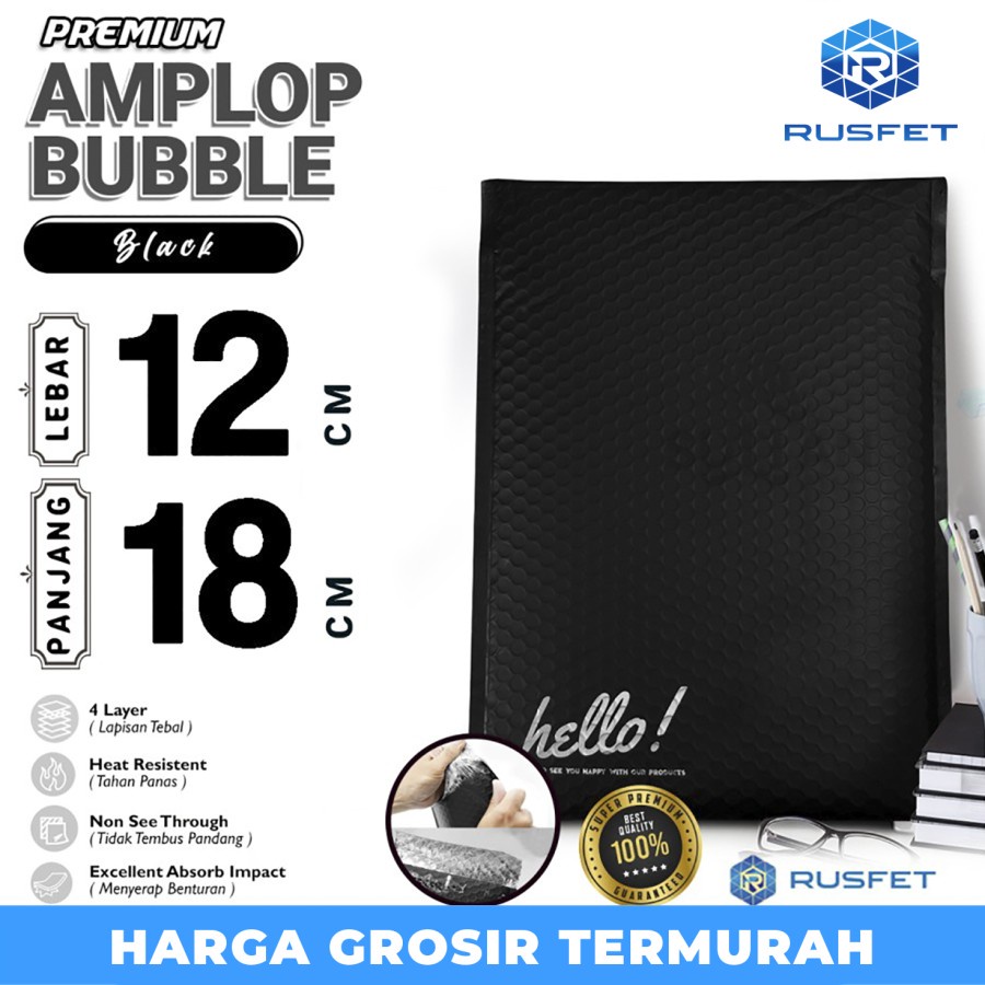 

AMPLOP BUBBLE MAILER BLACK 12X18CM WRAP ENVELOPE RUFSET PREMIUM HITAM