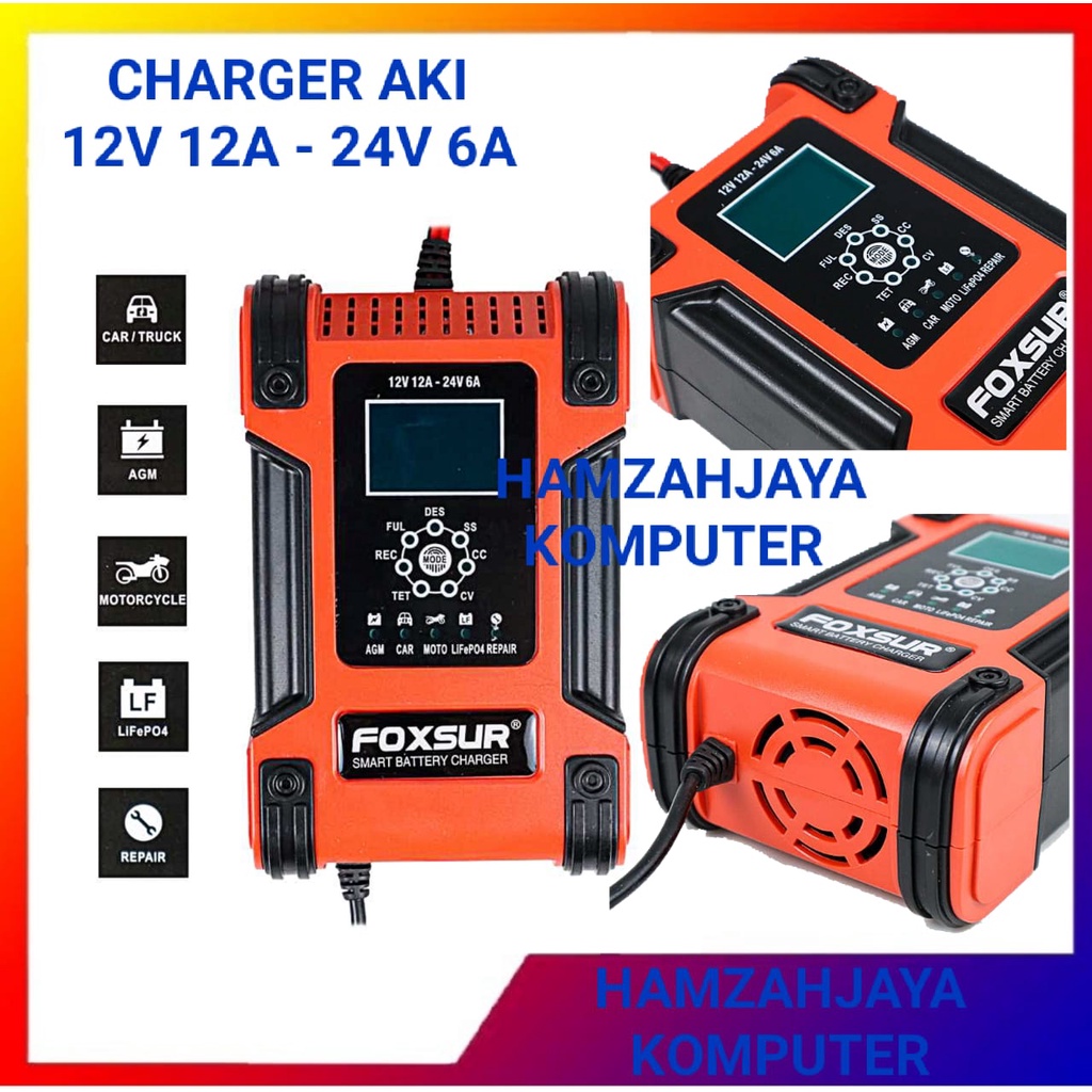 Charger Baterai/Baterry Cas Aki 12V/12 Volt 12A/12 Ampere 200AH FOXSUR 150W
