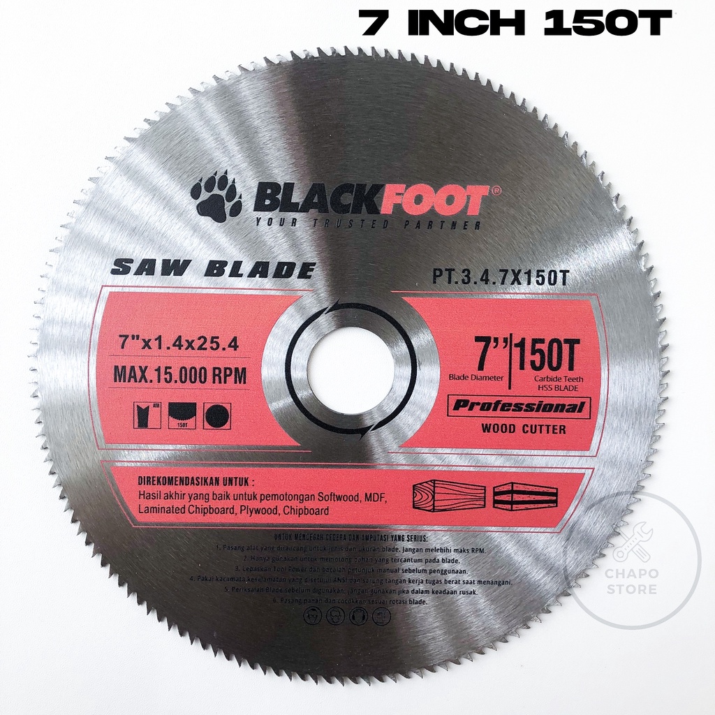 Blackfoot circular saw blade 7&quot; inch 150t mata gerinda gergaji potong kayu triplek aluminium besi