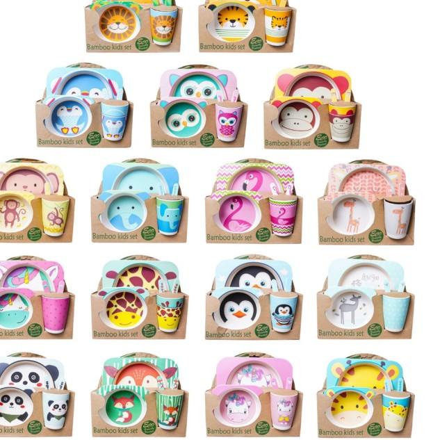 Set Alat Makan 5 in 1 / Piring Makan Anak Balita Peralatan Makan - 005 - Flamingo