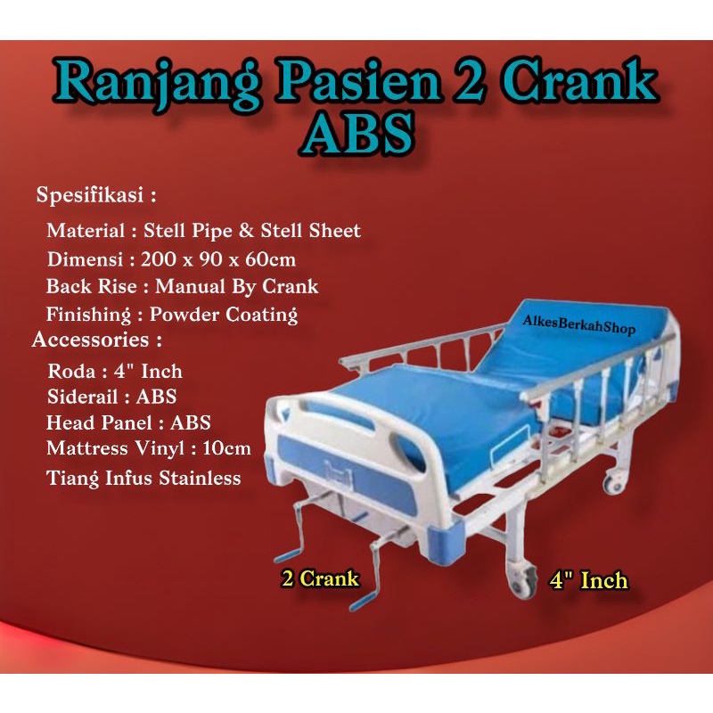 Ranjang Pasien 2 Crank Rumah Sakit / Bed Pasien ABS