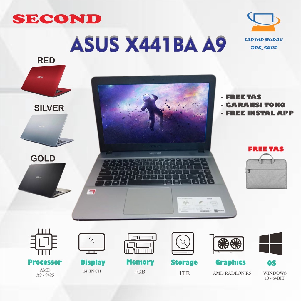 ASUS X441BA AMD A9 RAM4GB/HDD1TB Win10 Second