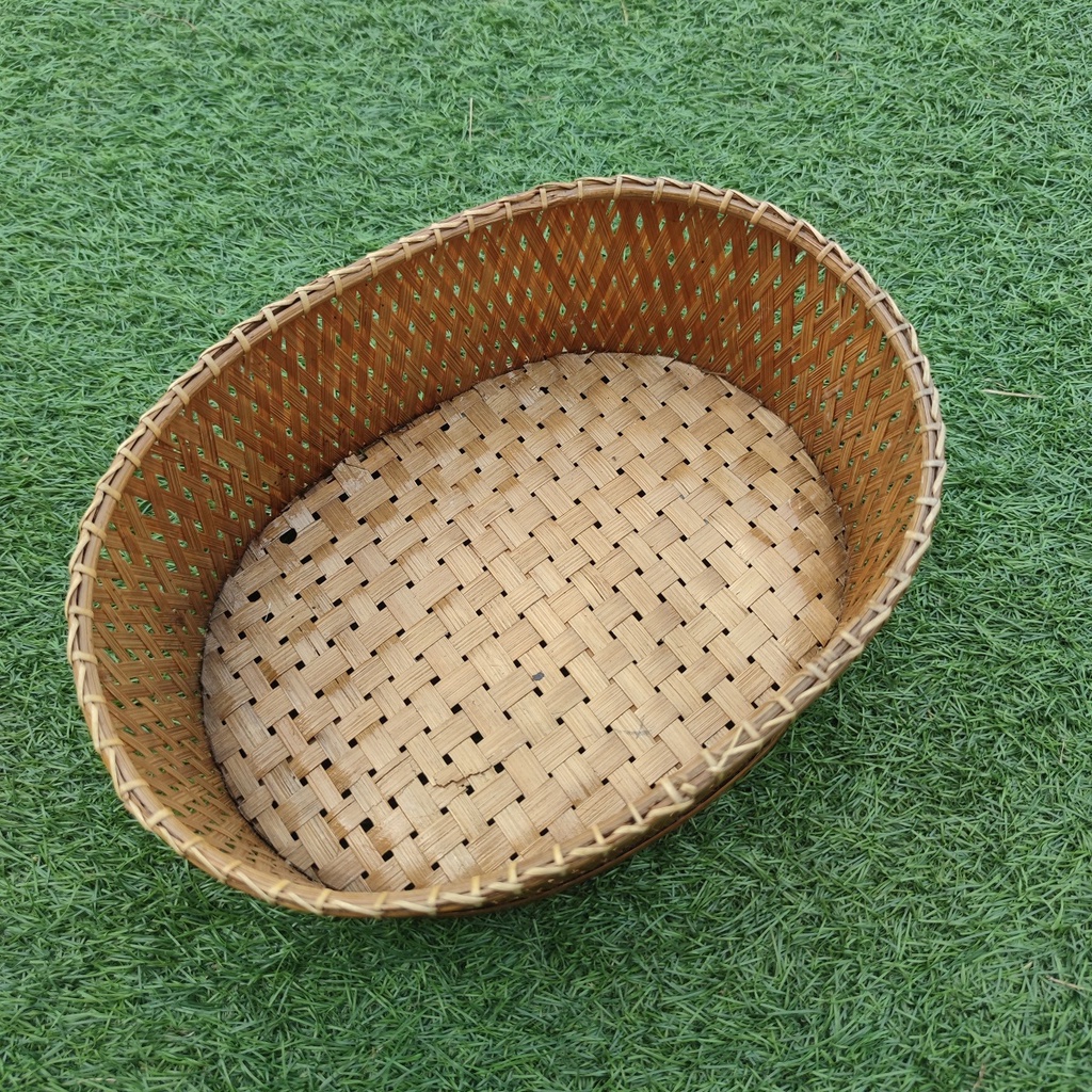 AKN88 - Kerajinan Tangan Rotan Keranjang Anyam Bambu Oval Serbaguna 30x22x10cm