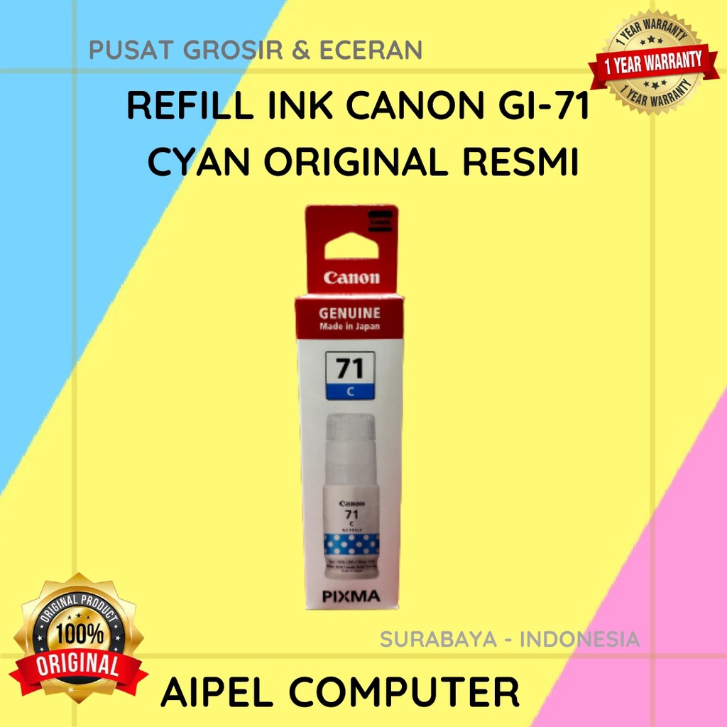 GI71C | REFILL INK CANON GI-71 CYAN ORIGINAL RESMI