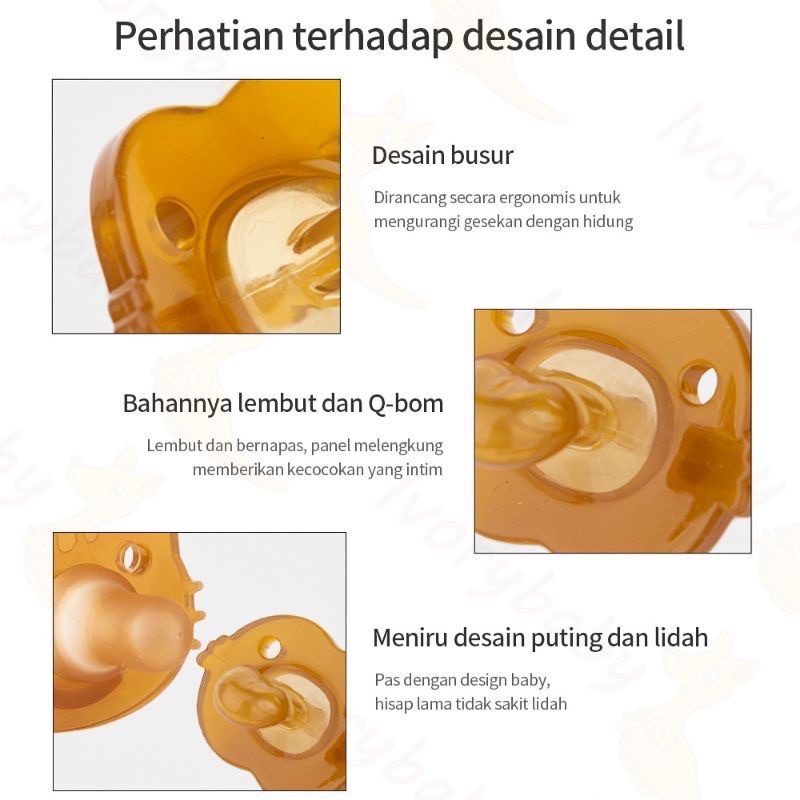 Empeng Dot Bayi Silikon Coklat Set 3in1 dengan Kotak, Rantai BPA Free Baby Pacifier