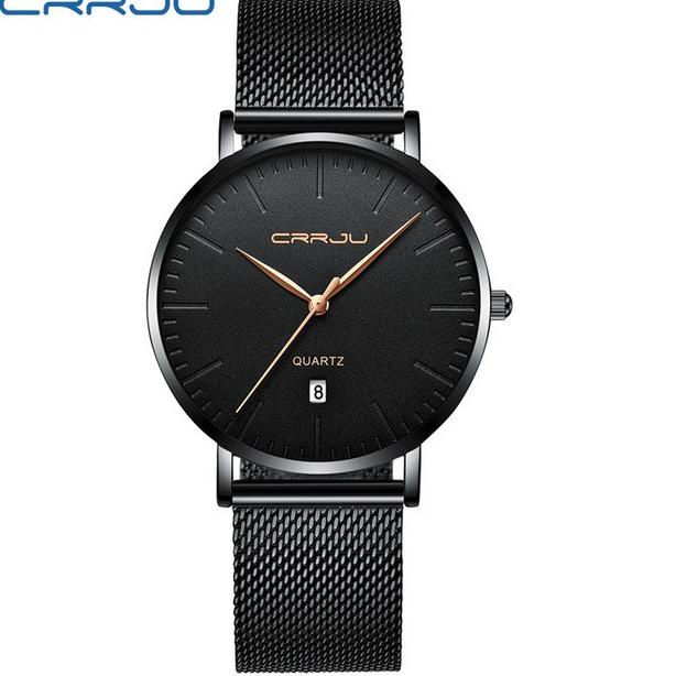 9K7 Jam tangan olahraga pria CRRJU merek atas mewah ultra-tipis kasual kalender otomatis jam tangan 