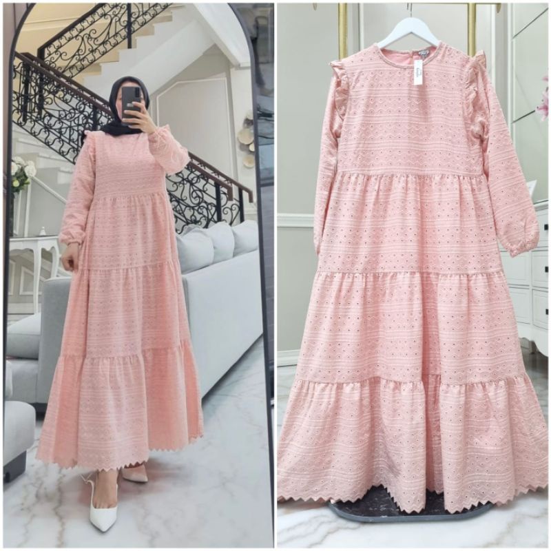 Gamis /midi dress katun bordir /brukat ori by edness kayla