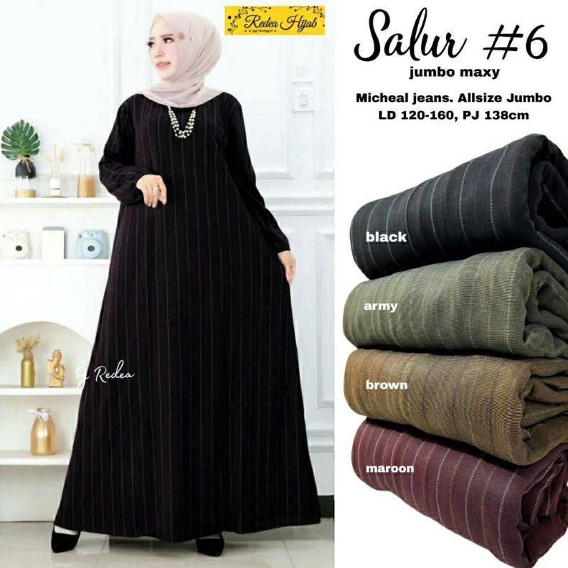 Salur #6 Jumbo Maxy, GAMIS WANITA MUSLIM JUMBO CANTIK FIT XL-XXXXL LD 120-140 BAHAN MICHAEL JEANS TERMURAH OOTD