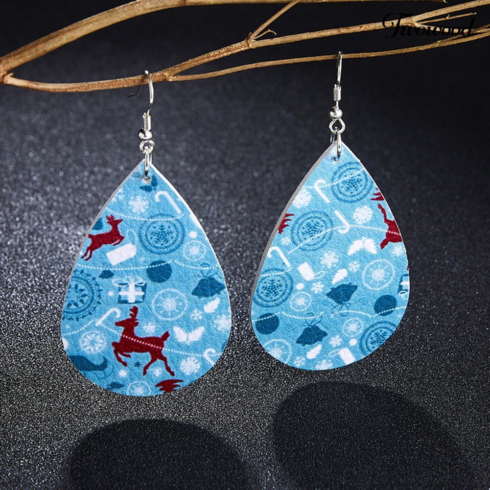 Anting Hook Desain Snowflake Elk Waterdrop Tema Natal Untuk Wanita