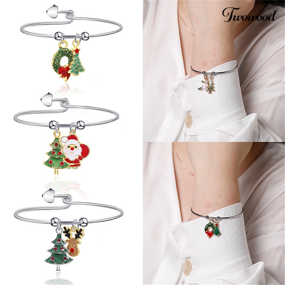 Gelang Liontin Pohon Natal Rusa Santa Claus Bahan Alloy Gaya Klasik Untuk Hadiah