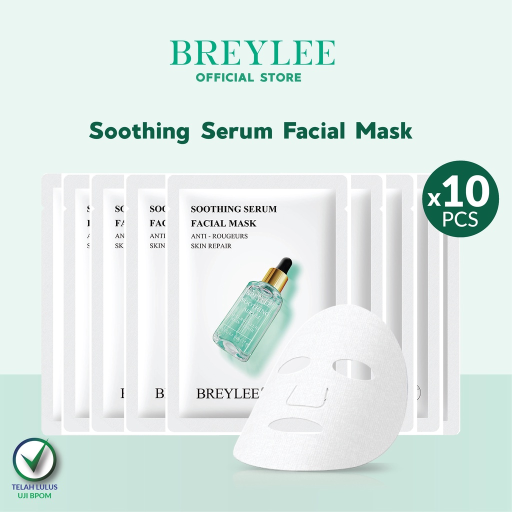 MASKER PEMUTIH WAJAH BREYLEE Sheet Mask Collagen Peptide Soothing Acne Treatment 10pcs