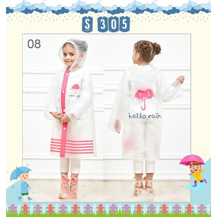 Jas Hujan Anak Transparan S305 Mantel Ujan Kids Raincoat TK SD SMP 6 7 8 9 10 11 12 13 14 15 Tahun Sekolah ABG