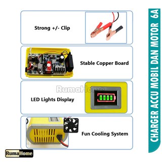 Charger Aki Portable 5A, 6A, 8A /12v Mobil dan Motor / Otomatis Charger Accu / Alat Cas Aki