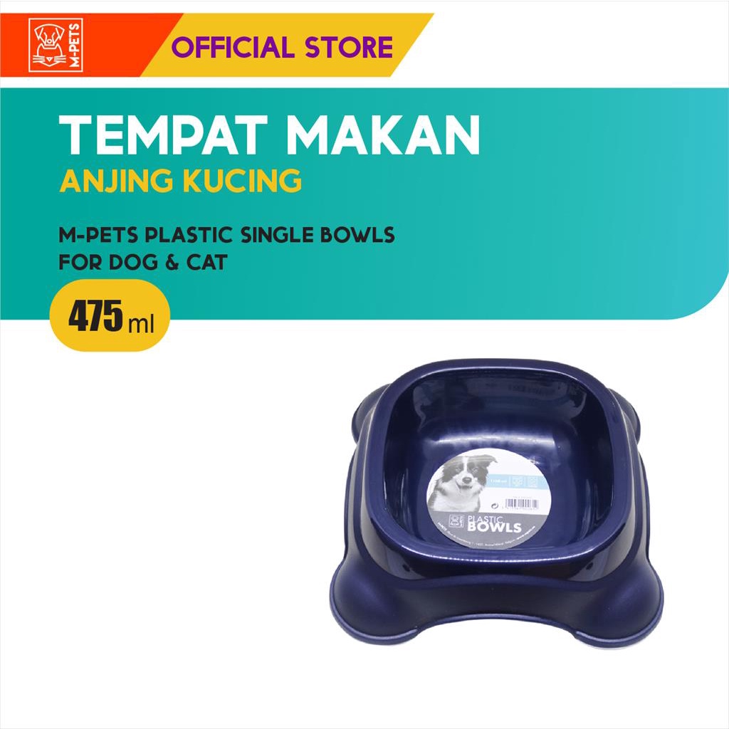 M-Pets Plastic Single Bowl 475 ml / Tempat Makan Anjing Kucing