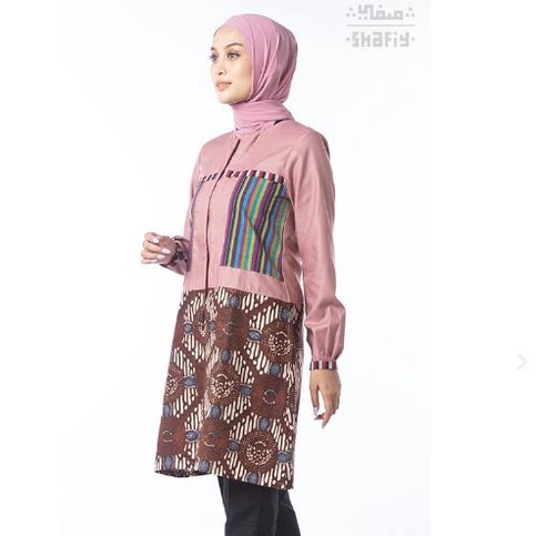 Nayaka Tunik Batik Wanita Shafiy Original Modern Etnik Jumbo Kombinasi Polos Tenun Terbaru Dress Wanita Muslimah Dewasa Kekinian Cantik Kondangan Muslim  Syari Blouse Batik Seragam Kerja Premium