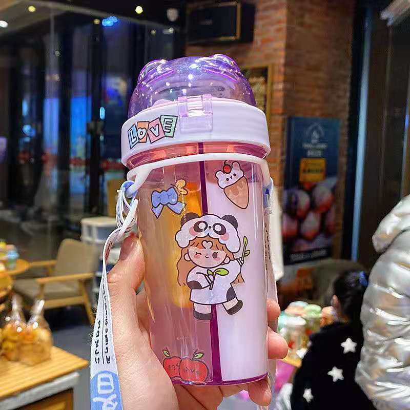 BOTOL MINUM ANAK/COUPLE 2 SISI KEPALA BERUANG 420ML BPA FREE (INCLUDE SEDOTAN DAN STIKER LUCU)