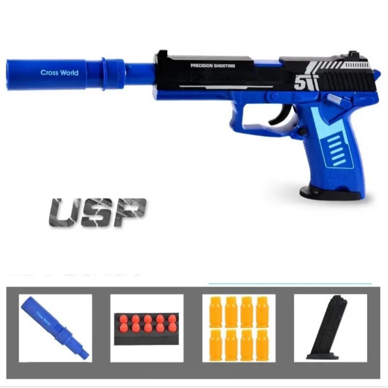 Mainan Tembakan Eva Soft Bullet Hand gun Handgun Shell Ejecting