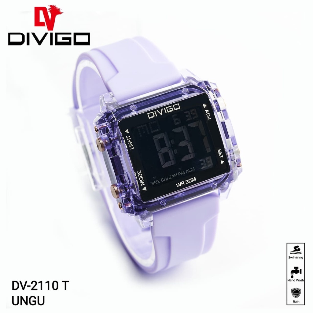 Jam Tangan Wanita / Pria DIVIGO DV-2110 Digital Kotak Transparan Tahan Air