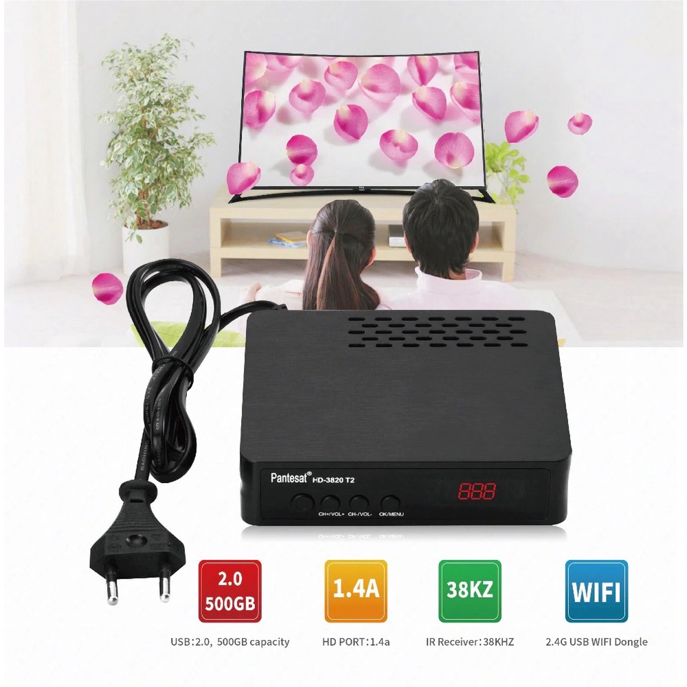 Pantesat Digital TV Tuner Set Top Box WiFi Receiver DVB-T2 - HD-3820