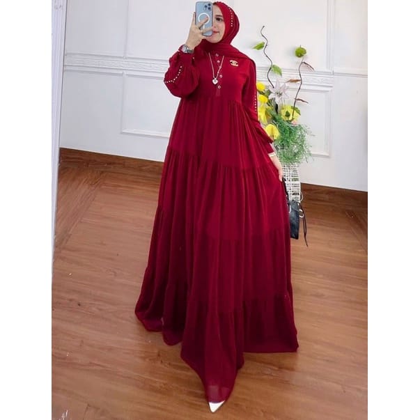 Serena Dress Kondangan Gamis Dewasa Ceruty Babydoll Baju Wanita Jumbo Gaun Pesta Muslimah Busui Friendly Ootd Kekinian