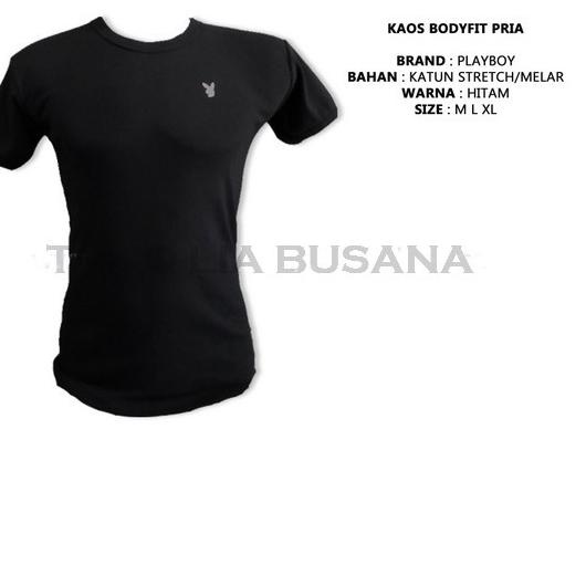 Kaos Dalam Pria Body Fit O Neck Original Playboy Bahan Katun Lembut - Hitam, M