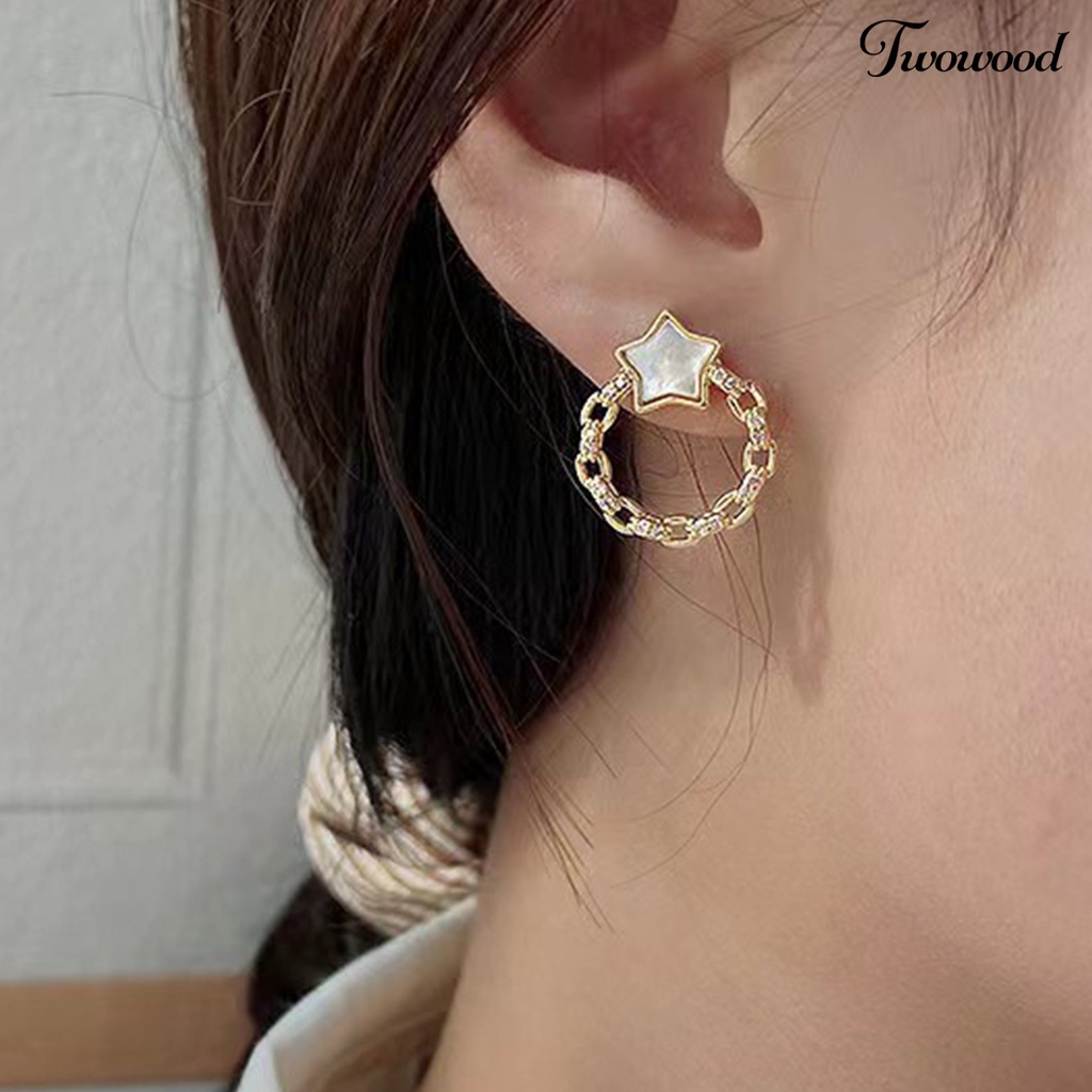 1 Pasang Anting Stud Mutiara Berlian Imitasi Shiny Untuk Wanita