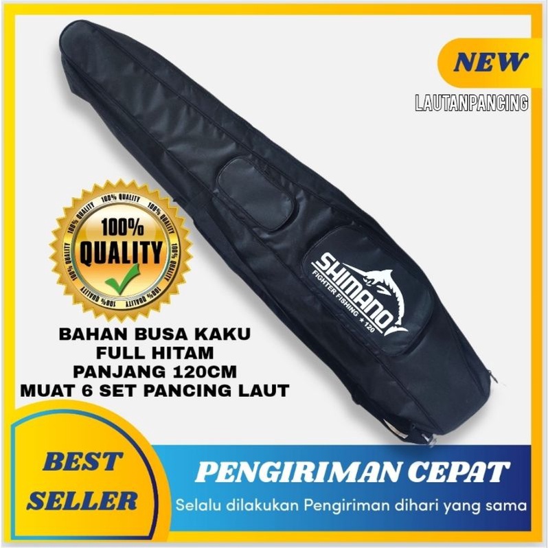 TAS PANCING KHUSUS LAUT BAHAN BUSA TEBAL PANJANG 120CM FULL HITAM MUAT 6 SET PANCING. KUALITAS  PREMIUM