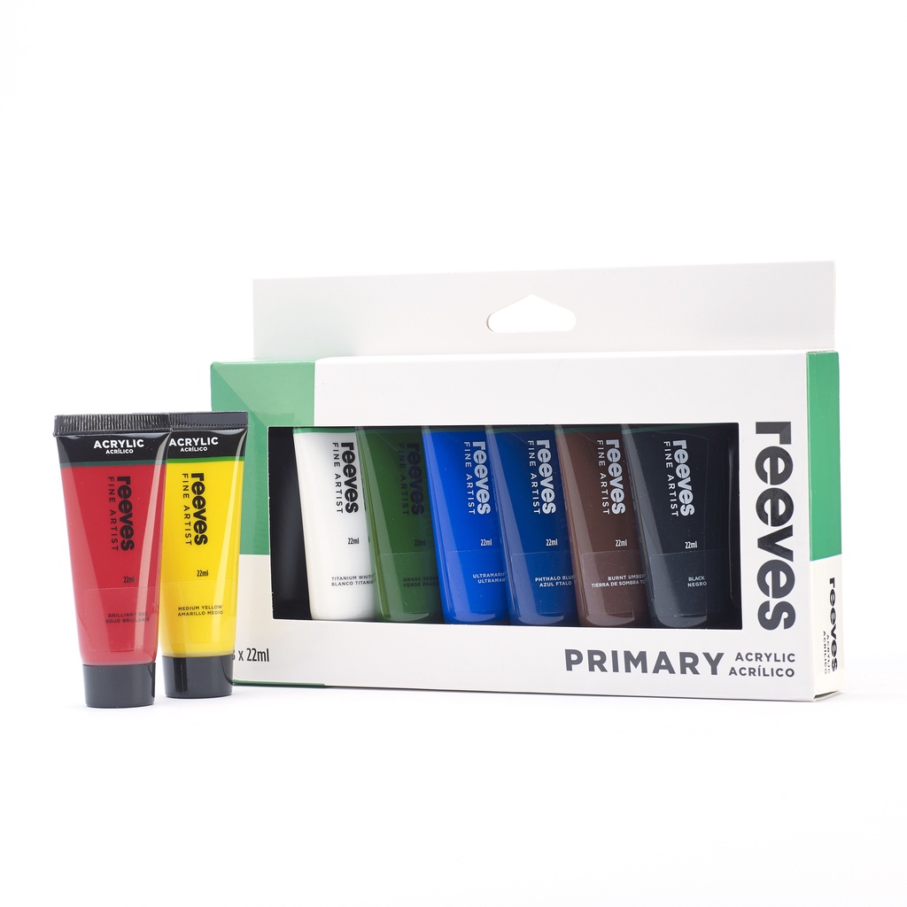 Reeves Acrylic Paint - 22ml, Primary Colours - Pack of 8