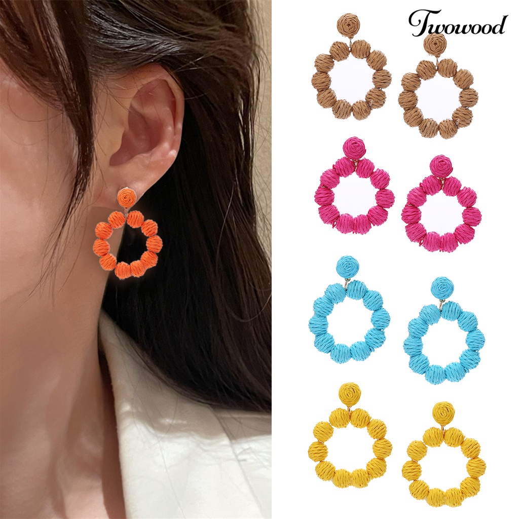 1 Pasang Anting Menjuntai Bentuk Bulat Geometris Gaya Bohemian Untuk Liburan