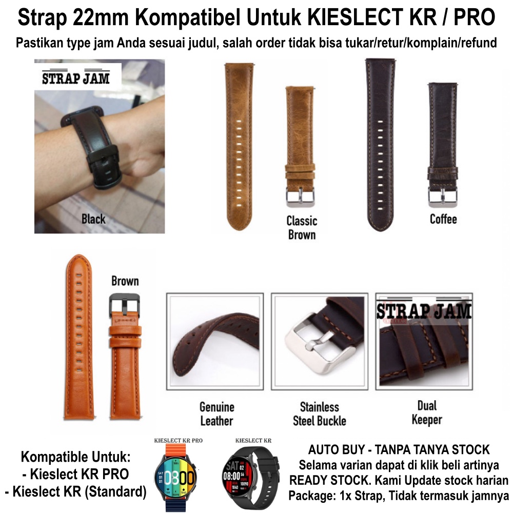 Genuine Leather Strap 22mm Kieslect KR Pro - Tali Jam Tangan Kulit Model Classic