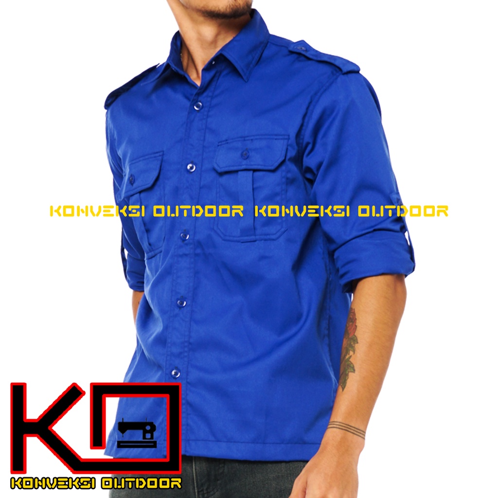 BAJU KEMEJA PDL LAPANGAN OUTDOOR INDOOR PRIA LENGAN PANJANG - Seragam Kerja Kantor Group Kemeja Lapangan Outdoor Gunung Taktikal Comunitas Kemeja Dinas PDH PNS Cargo Safari Paspampres Security Satpam Tactical Americand Drill American America Warna Biru