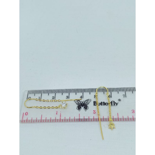 giwang perak asli silver 925 lapis emas/giwang tusuk model panjang rantai nori+mata solitaire/asli silver/fashion wanita