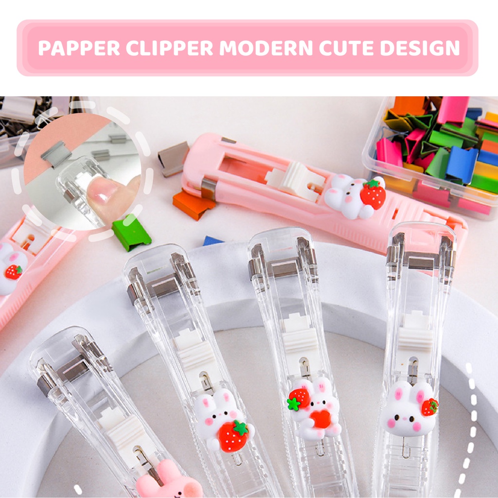 Pretty Paper Clipper Portable Metal Penjepit Kertas Stapler Staples clip DAN isian clip 8pcs/pack