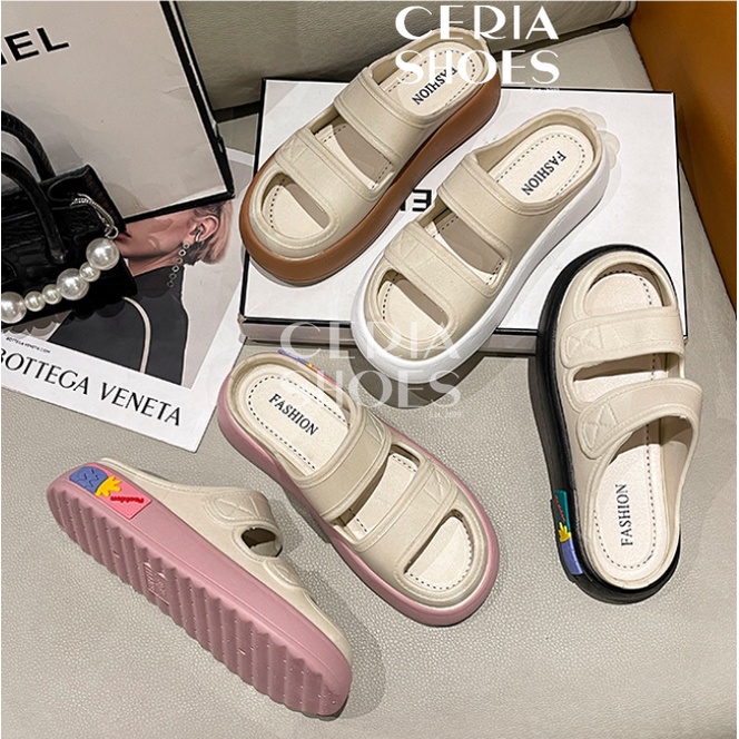 PVC Sandal Slop Wanita Strap Import Rubber Tebal 3 Cm Non-Slip Bahan Empuk Elastis 029