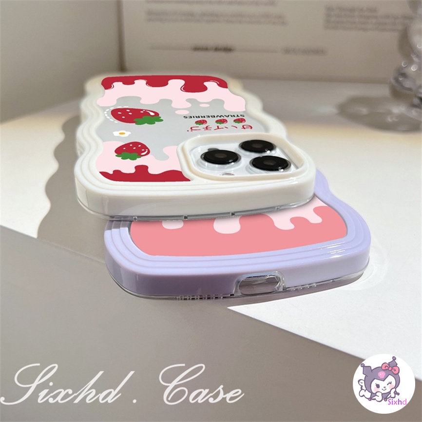 OPPO A57 A77s A76 A96 A55 A16K A15 A16 A74 A54 A53 A33 A32 A31 A9 A5 A5s Reno 8T 8Z 7Z 6Z 5Z 5 A95 A94 A93 A92 A77 A52 F9 Cute Fruit Strawberry Peach Cartoon  Wave Frame Phone Case Soft Silicon Anti falling Dust-proof Cover