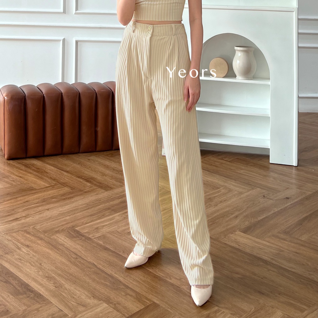 Yeors - Celana Murah Berkualitas Kulot Rib Knit Premium - Long Cullote Luna Pants - Korean Loose Pants Trousers Wanita - Loungewear - Celana Kulot Jumbo XL Perempuan Murah Berkualitas - Celana Kantor - Work Pants