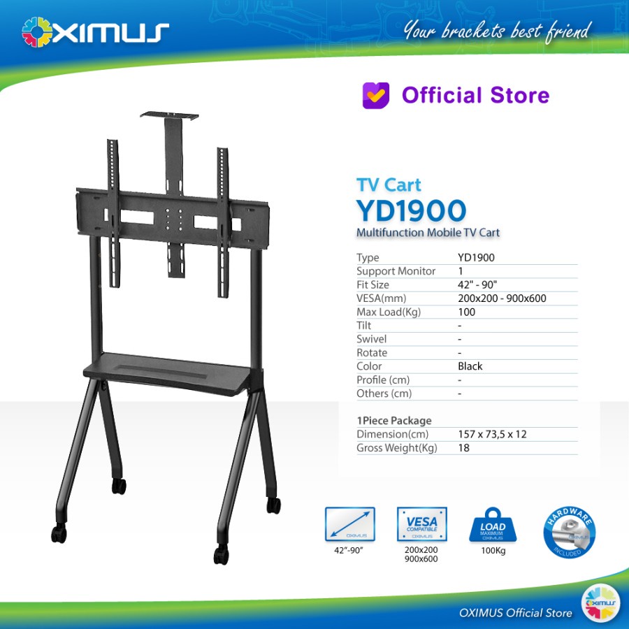 Bracket TV Standing Roda OXIMUS YD1900 | LED TV 42&quot;-90&quot; Stylish Modern