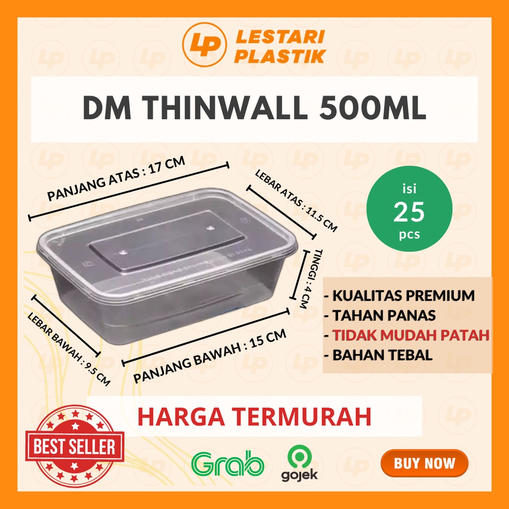 [TERMURAH] KOTAK MAKANAN UKURAN 500ML / PLASTIK MAKANAN Thinwall Merk DM / Kotak Makan / Tempat Maka