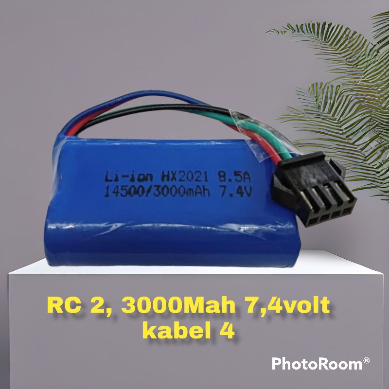 Batrai RC 2 3000mAh 7,4volt kabel 4 soket hitam ukuran batrai AA/14500 batrai