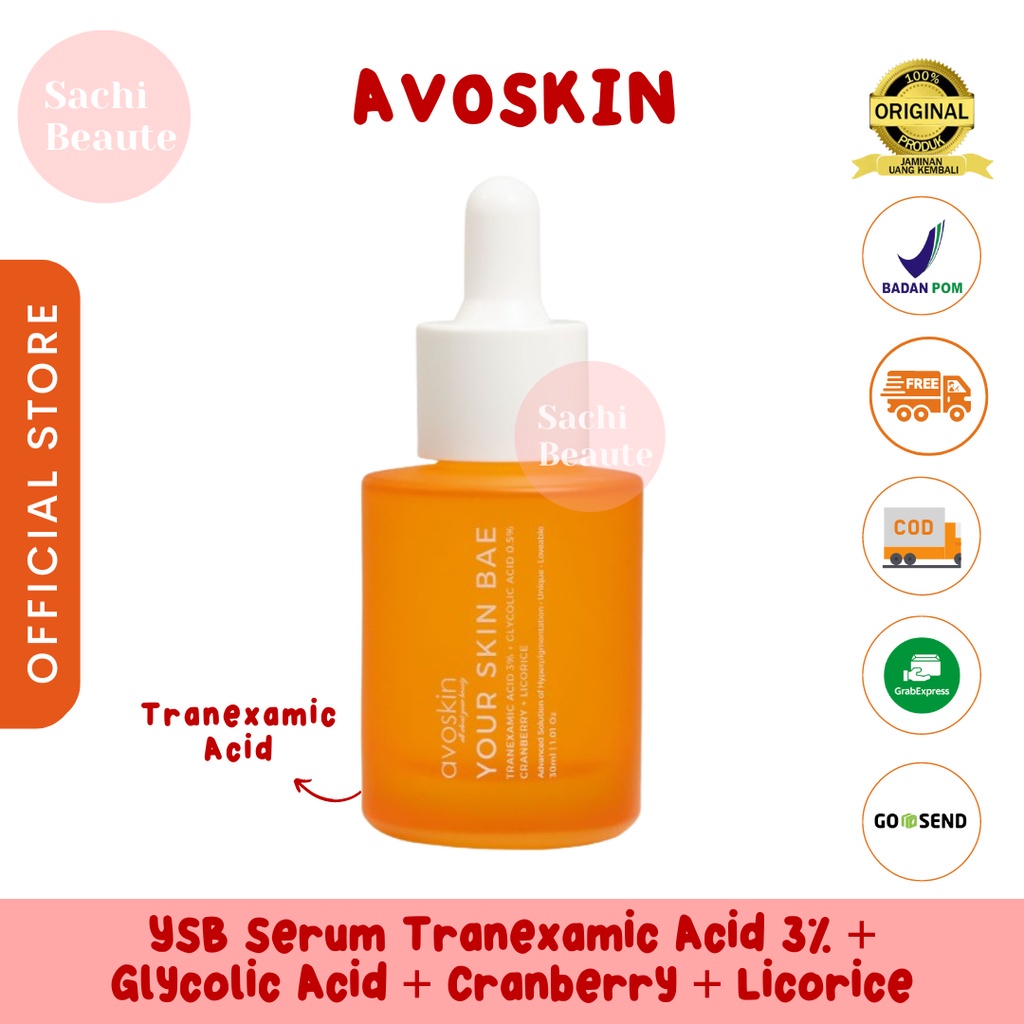 Avoskin Your Skin Bae Serum Tranexamic Acid 3% + Glycolic Acid + Cranberry + Licorice (30ml) untuk Kulit Sensitif