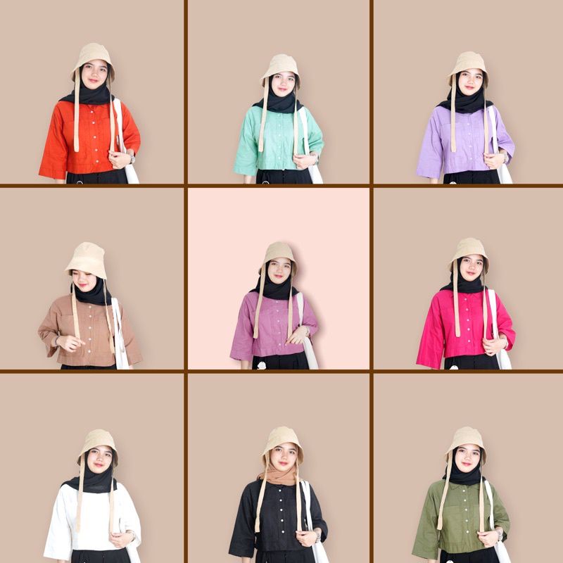 KEMEJA WANITA LINEN CROP - WELCO CROP LINEN POCKET