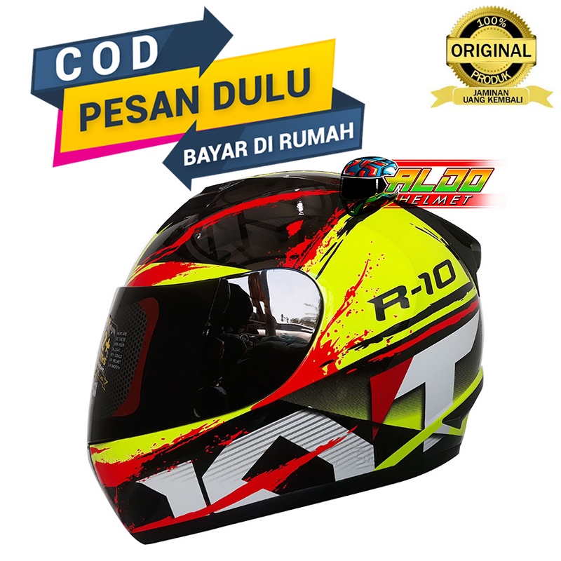 Helm KYT R-10 | Kyt R10 motif #2 YELLOW FLUO RED | kyt fullface original | FREE packing dus & bubble