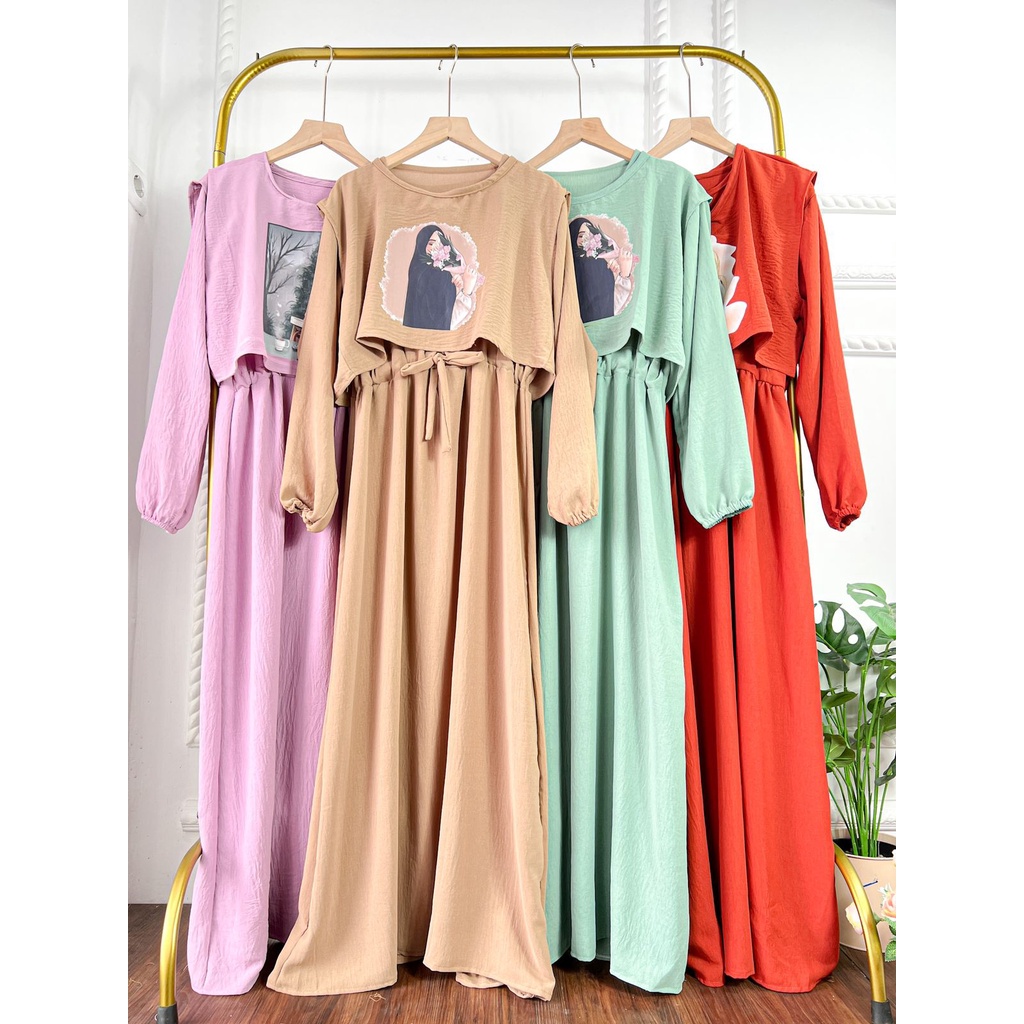 SAFIRA 2IN1 SET DRESS ( ROMPI + GAMIS ) SETELAN DRESS MUSLIMAH ROMPI DAN GAMIS DRESS CRINKLE AIRFLOW