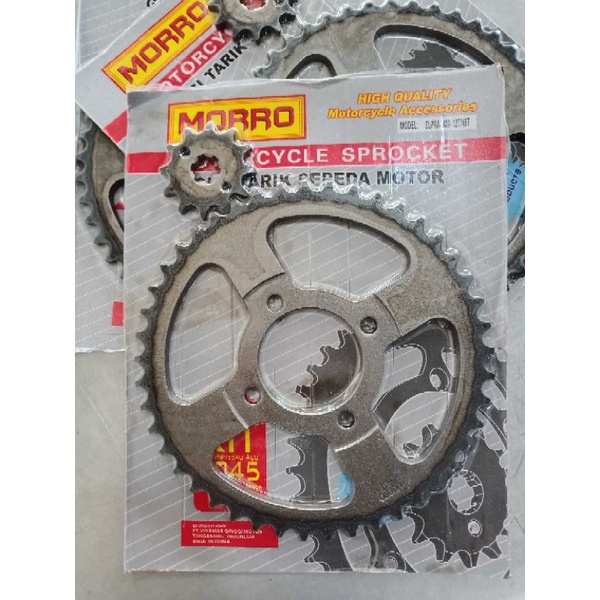 Gear Press Morro SUPRA 428-12T/45T Gear Set Gir Depan Belakang, Gear Besar 45T, Gear Kecil 12T, Teba