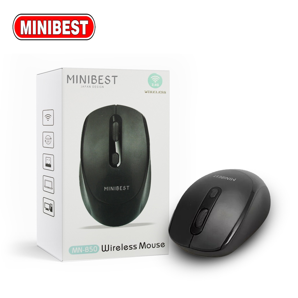 [MB] MN-B50 Mouse Wireless 2.4GHz Optical 1600DPI dengan Receiver USB untuk PC Laptop